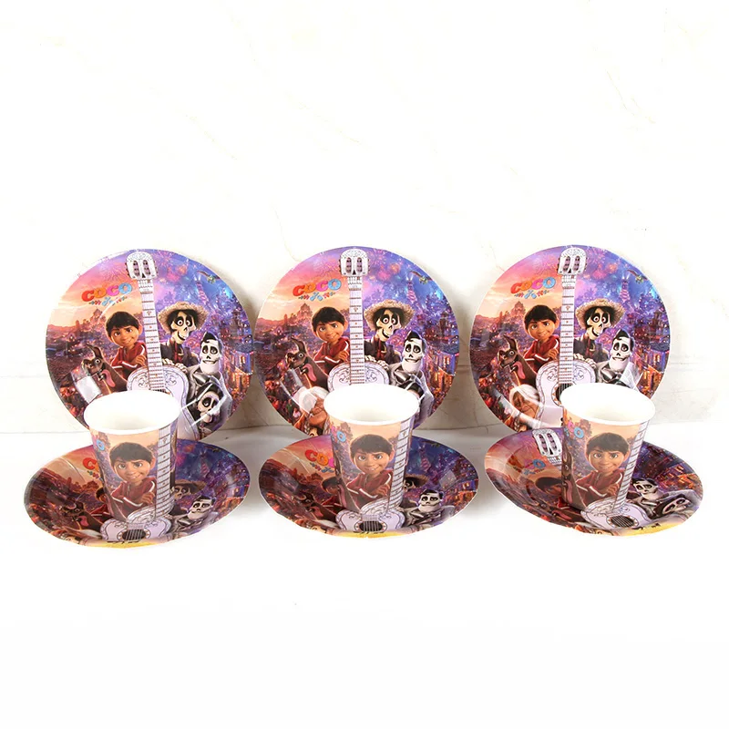 

24pcs/lot COCO Movie Theme Party Decoration Plates Cups Children Birthday Party Supplies Disposable Tableware Set