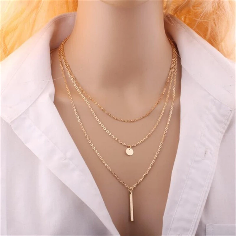 Mujeres 2017 moda Bisutería para el cuerpo Steampunk gargantilla colar 1 unid Europea simple oro plateado Coin Cadenas collar de múltiples layer|jewelry chokerfashion choker - AliExpress