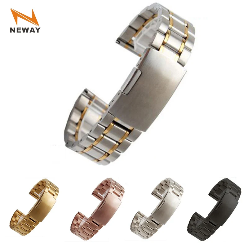 Neway Stainless Steel Watch band Silver Black Rose Gold Watch Strap Bracelet Men Women Watchband 14 16 18 20 22 24mm Relojes