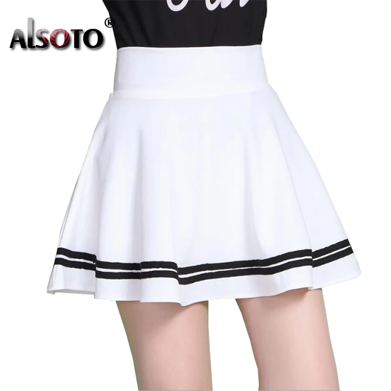 ALSOTO Fashion Summer Style Women Skirt Solid Color Sexy High Waist Pleated Skirt black Korean Version Mini A-line Saia ALSOTO Fashion Summer Style Women Skirt Solid Color Sexy High Waist Pleated Skirt black Korean Version Mini A-line Saia