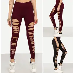 2018 Модные женские Узкие рваные брюки леггинсы высокой талией стрейч тонкий карандаш leggingstrousers