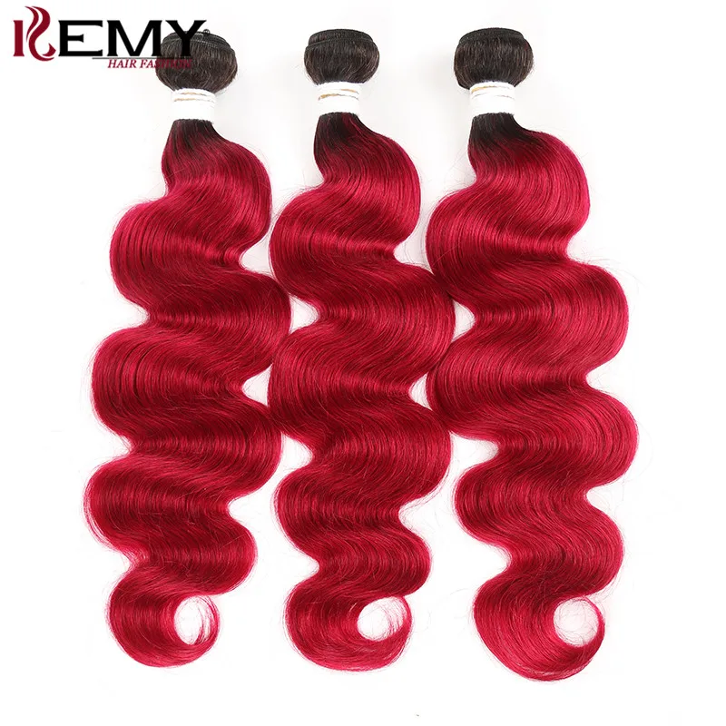 

T1B/Burg Two Tone 3 Bundles Body Wave 100% Human Hair Extension KEMY HAIR Brazilian Pre-Colored Non Remy Hair Weave Bundles