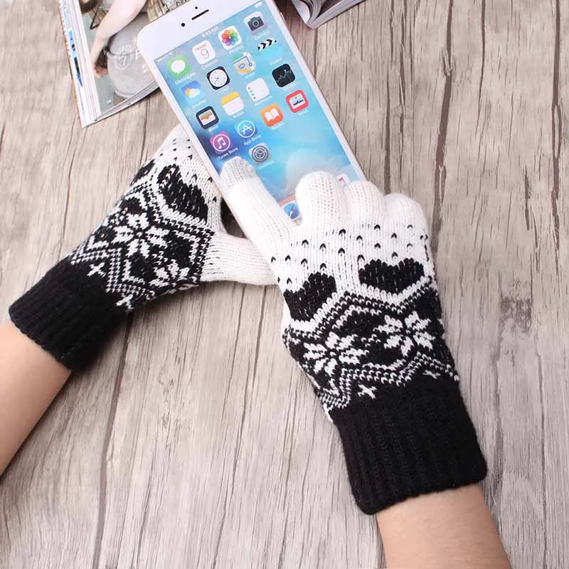 Женские вязаные перчатки, волшебные перчатки с сенсорным экраном, Мужские Женские тянущиеся вязаные варежки, зимние осенние перчатки со снежинками, теплые перчатки