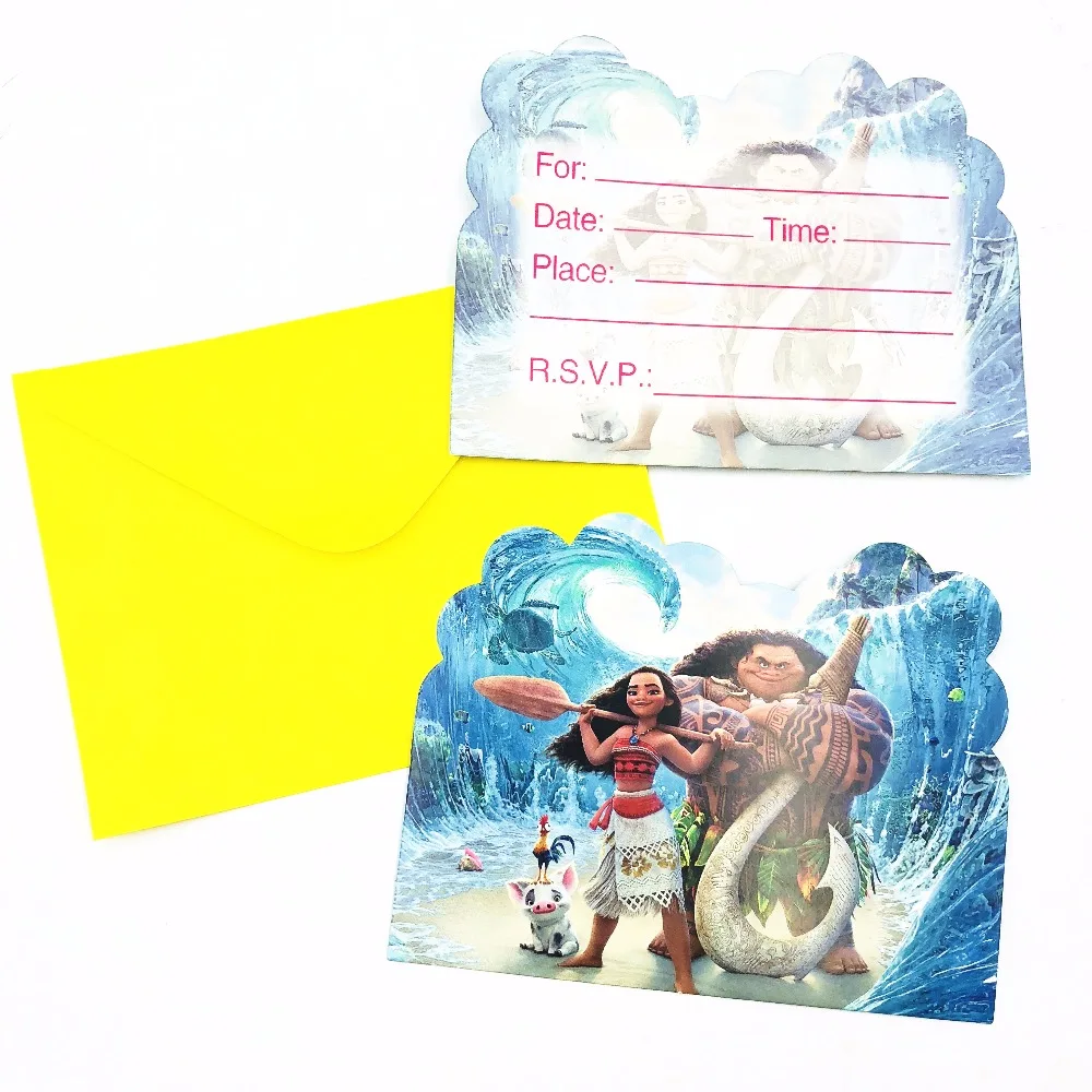  6pcs/set Moana Party Supplies Invitation Cards Party For Kids Birthday Decoration Baby Shower Party - 32966178515