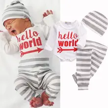 0-18M Newborn Baby Boy Girl Clothes Long Sleeve Cotton Bodysuit Romper Striped Pants Leggings Hat 3pcs Bebek Outfit Clothing Set