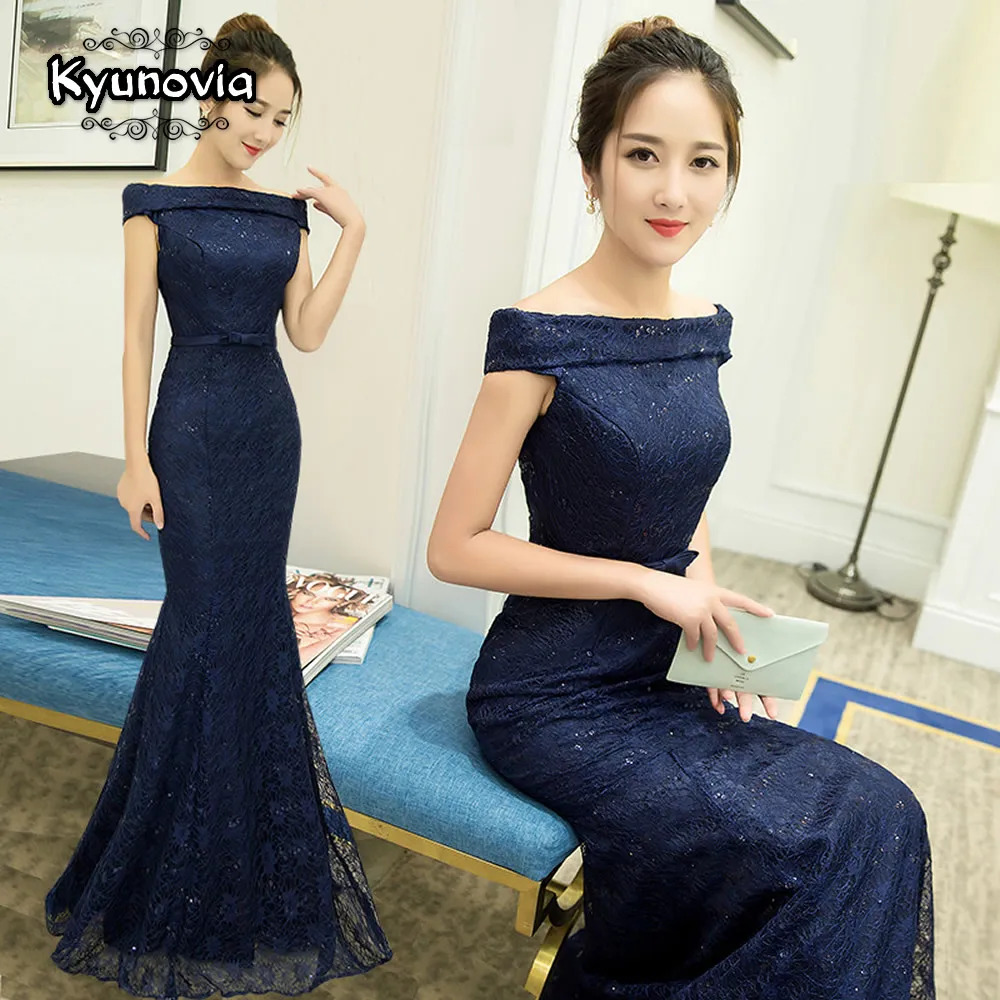 

Mermaid Floor Length Prom Dresses Lace Up Long Prom Dress Special occasions Blue Sequined Dresses Boat Neck Evening Dress FD30
