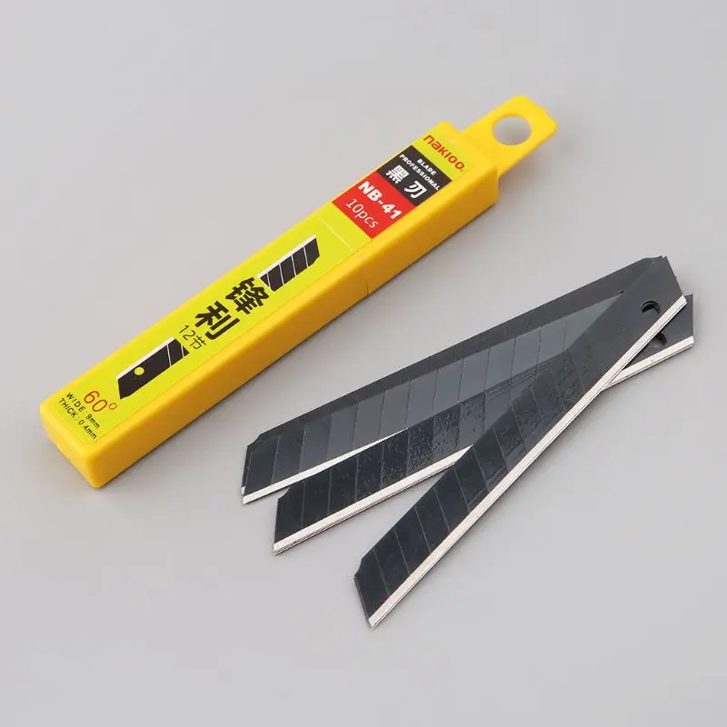 10pcs 60°Ultra Sharp Snap Off Replacement Razor Blades 9mm Shaving Blade Utility Knife Tools Carbon Steel NB-41 Utility Blades