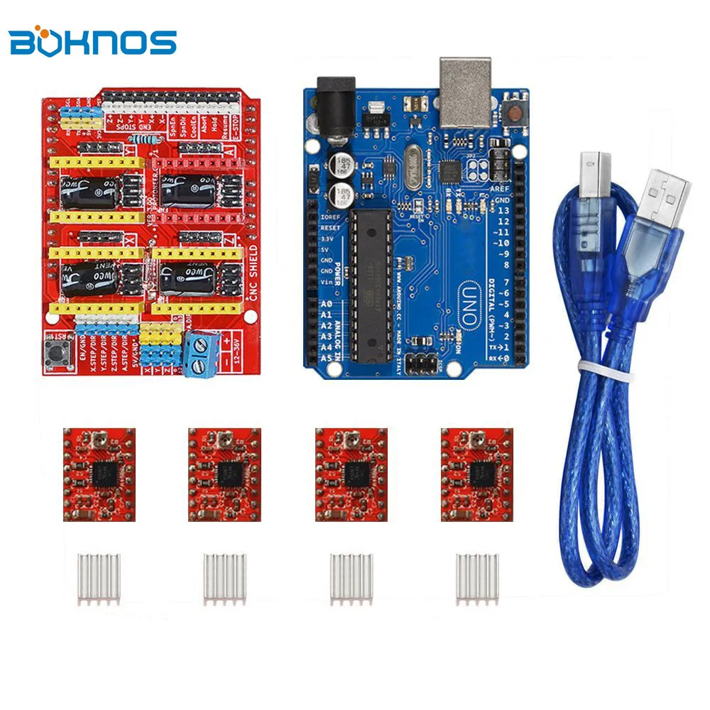 4 x A4988 Драйвер шагового двигателя с радиатором+ плата расширения с ЧПУ+ плата UNO R3 наборы для Arduino R3 3d принтер Diy kit