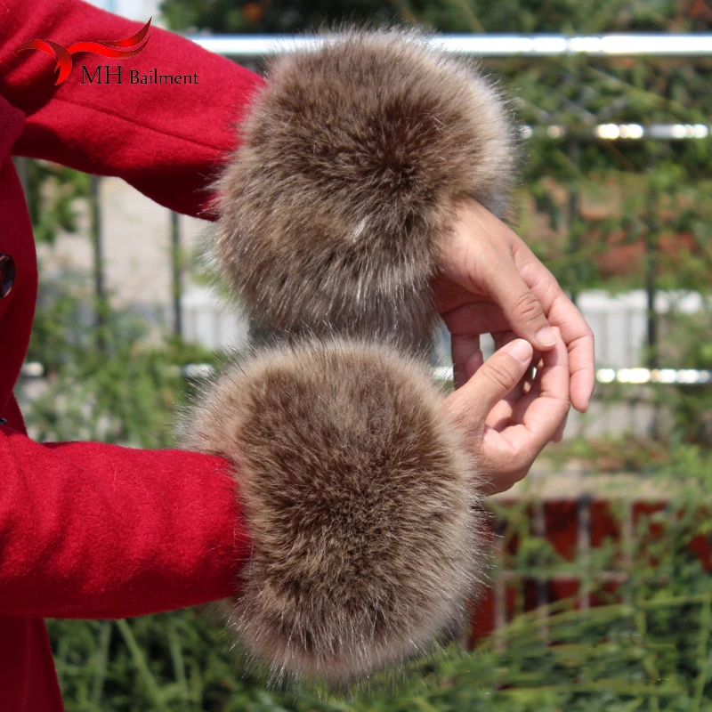Зимние имитация манжеты из лисьего меха теплые и удобные для мужчин и женщин искусственный енот руки набор большой размер имитация меха манжеты