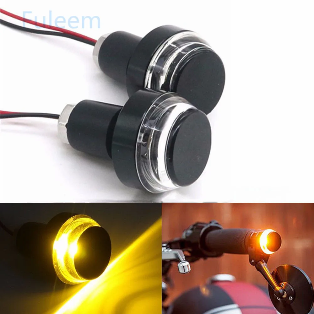 

Fuleem 2PCS 12v Amber LED Handle Bar End Indicator Grip Plug Turn Signal Light Motorcycle Waterproof