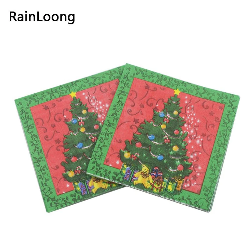 

[RainLoong] Christmas Tree Printed Paper Napkin Festive & Party Tissue Napkin Supply Decoration Decoupage Paper 20pcs/pack/lot