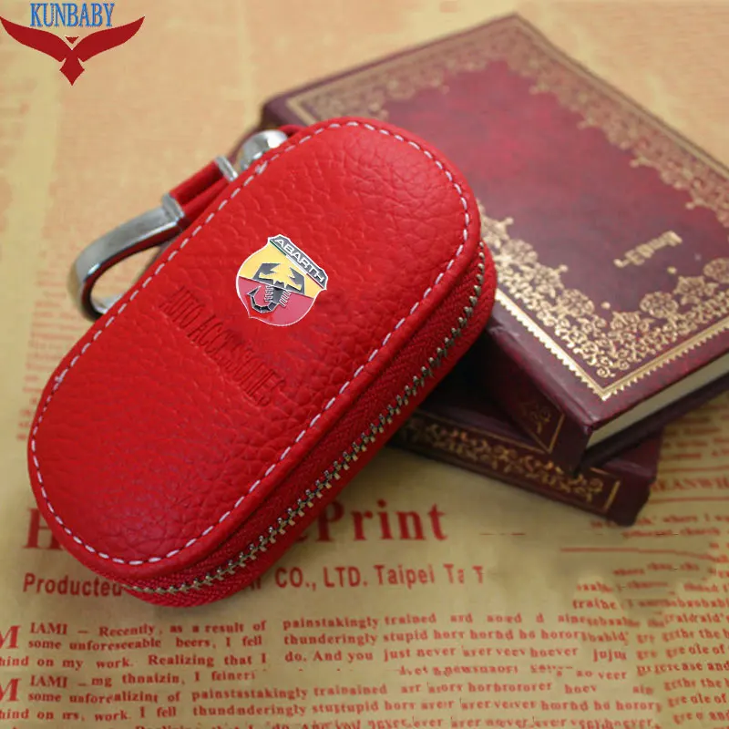 KUNBABY натуральная кожа сумка для ключей автомобиля чехол кошельки модные ключницы держатели Carteira для ABARTH - Название цвета: Red