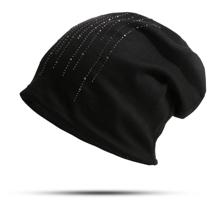 Модные женские шапки Skullies, однотонные шляпы, весенне-Осенняя шапка, Женская Шапка-бини, мягкие теплые хлопковые шапки, блестящая шапка - Цвет: A