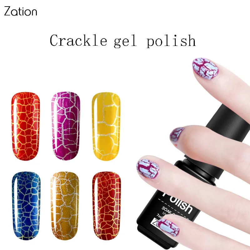Zation Crackle Shatter Gel Nail Polish Colorful Top Coat Crack UV Gel