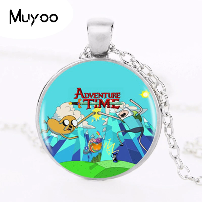 

1pcs/lot 2017 Fashion Adventure Time Logo Pendant Necklace Resin Handmade Silver Vintage Round Necklace Women Jewelry Gift HZ1