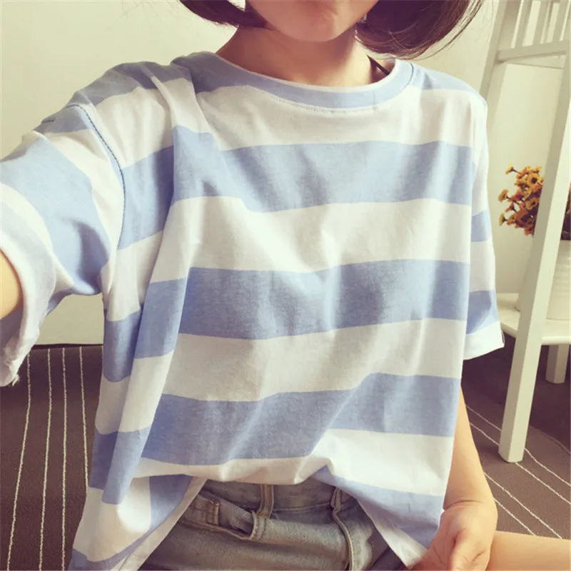 RUBU Summer Women t shirt Stripe Printed Casual Short Sleeve O-neck Ladies Tops 2018 Women's Plus Size XXL Femme Top 5VB108 Tops