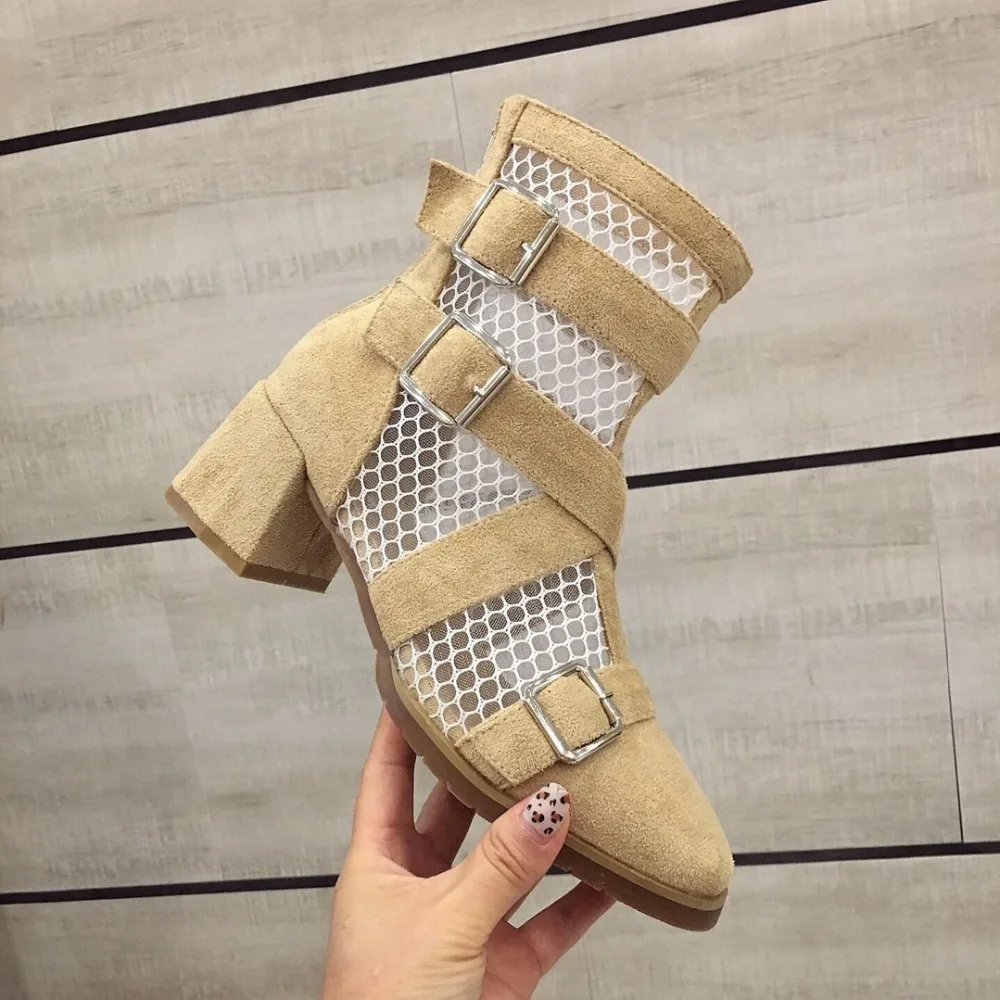 

Round Toe Low Sandals Woman Leather 2019 Women's All-Match Suit Female Beige Velvet Shoes Summer Heels Buckle Low-heeled Sale