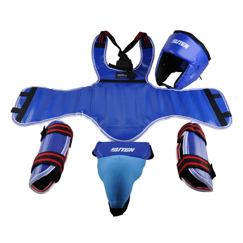 

Training Equipment Boxing Protective Gear Brand PU Leather Sanda 4pcs Set Thick Head Guard Chest Protector Jockstrap Leg Shield