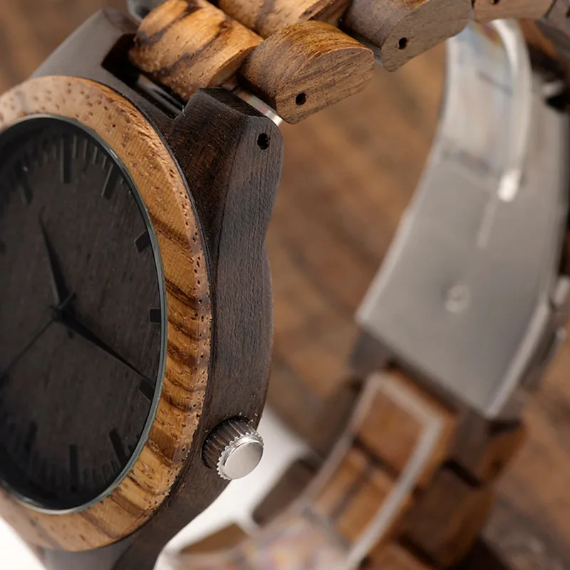 BOBO BIRD D30 круглый винтажный Зебра деревянный ящик Мужские часы с эбеновым бамбуковым деревянным лицом с зебровым бамбуковым деревянным ремешком японский move men t