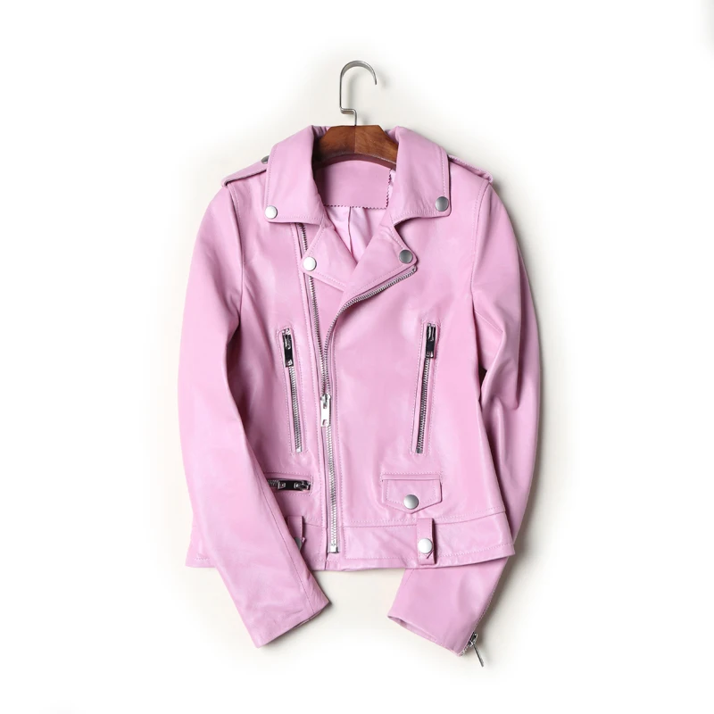 

Real Genuine Leather Jacket Women Tops 2018 Autumn Jacket Women Sheep Skin Korean Black Pink Slim Coats Jaqueta Feminina ZT386
