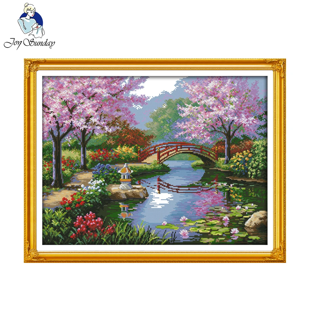

Joy Sunday The Beautiful Scenery of Park Painting 11CT Counted Printed on Canvas 14CT Cross Stitch Kit Embroidery Needlework Set