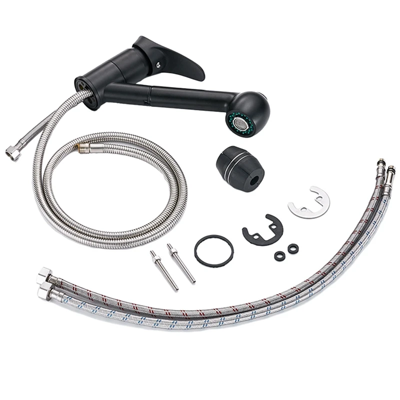 

Wf-7005 Kitchen Faucet 360 Degree Rotation Pull Out Kitchen Sink Faucet Water Saving Polished Black Basin Faucet