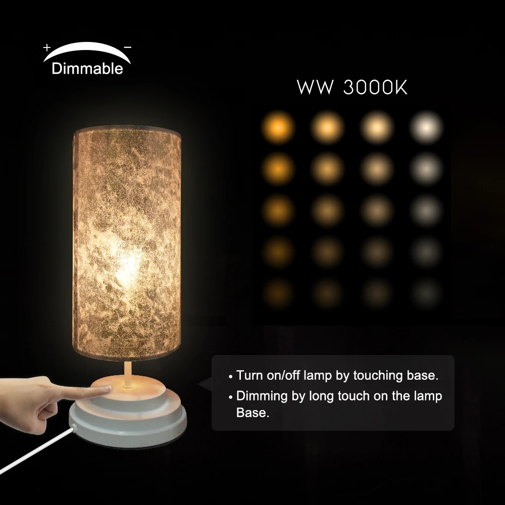 

Dimmble Touch Lamp Base Low Voltage(DC 5V) Portable Table Lamps For Bedroom USB Charging Port For Living Room Nightstand