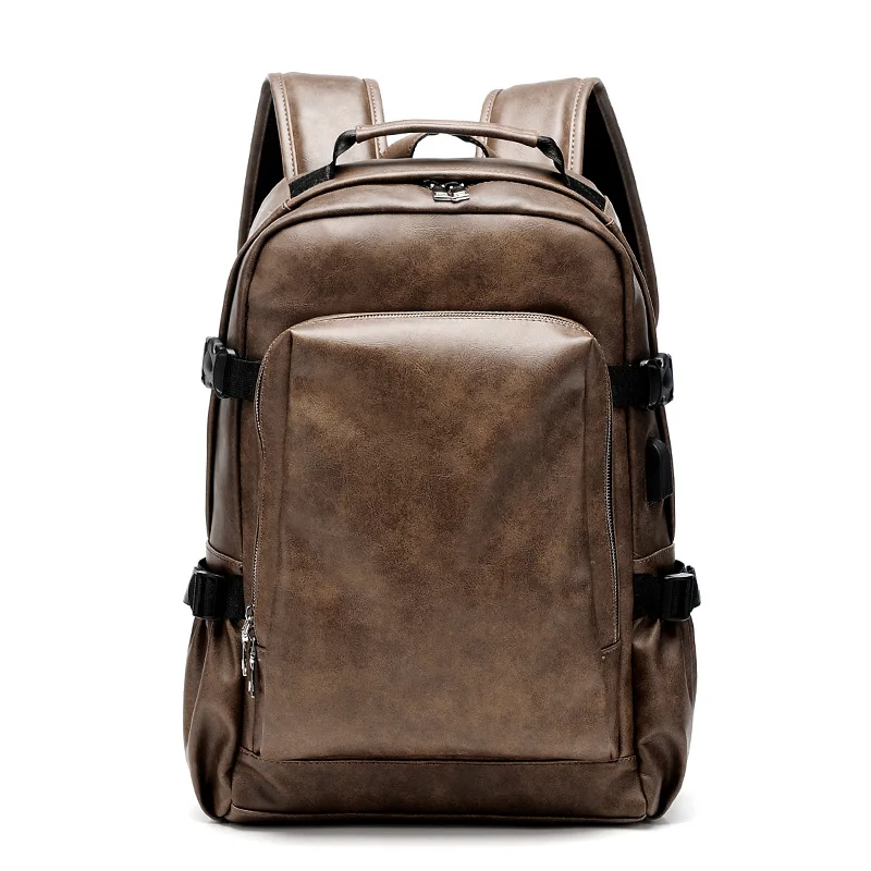  PU Leather Travel Backpack 14inch Notebook Laptop Backpack Male Large Capacity Backpack for Men and