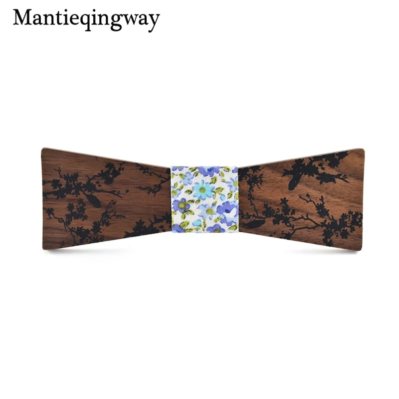 Mantieqingway Винтаж деревянные галстуки-бабочки для Для мужчин цветочным рисунком ручной работы дерево с бантом для свадьбы рубашка Bowknots тонкий