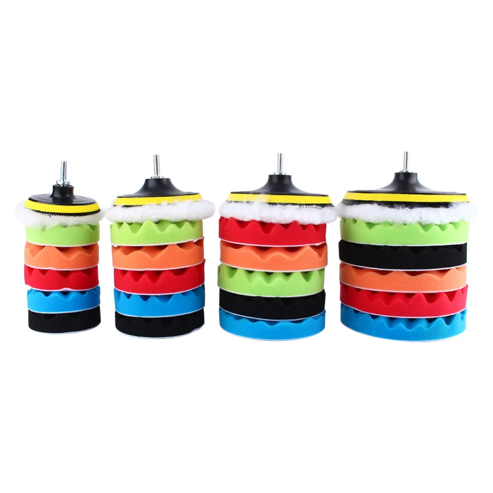 

Car Sponge Polishing Waxing Buffing Pads Kit Set (5 Polishing Pads+1 woolen buffer+1 adhesive backer pad) Compound 4/5/6/7"