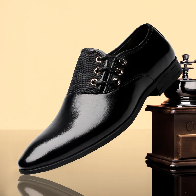 

Big Size 6.5-12 New Fashion Men Wedding Dress Shoes Black Shoes Round Toe Flat Business British Lace-up Men's shoes.