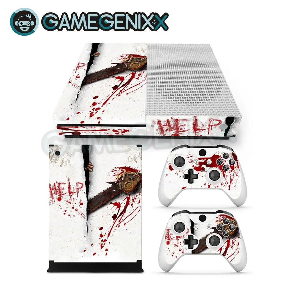 Наклейка на кожу GAMEGENIXX Виниловая наклейка для Xbox One Slim Console и 2 контроллера-бензопила Horror
