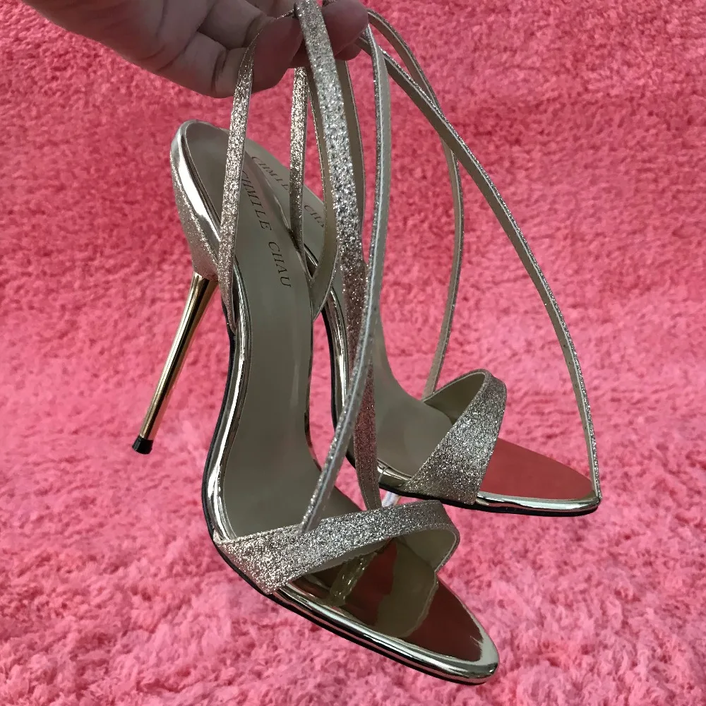 CHMILE CHAU/пикантная обувь для вечеринок; женские босоножки на высоком металлическом каблуке-шпильке с ремешком на щиколотке; большие размеры; 10,5; zapatos mujer; 3845-i8