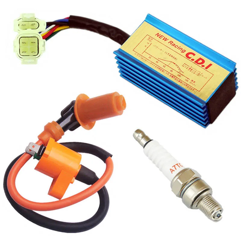 1 Set New Motorcycle Racing Ignition Coil + Spark Plug + Performance CDI Box Kit for GY6 50cc-150cc Scooter ATV Moped