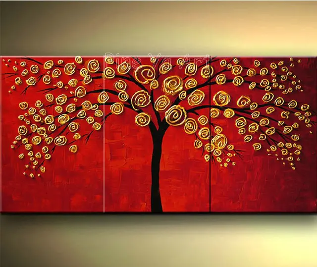 3 Piece Abstract Wall Art Modern Red Hand Made Tree Flower 3 Piece Abstract Wall Art Modern Red Hand Made Tree Flower Canvas Oil Painting Sets