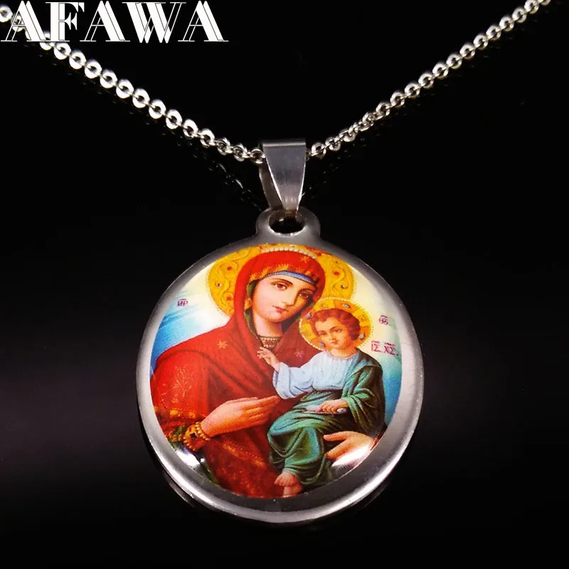 Ожерелье из нержавеющей стали Blessed Virgin Mary серебряное ожерелье с изображением