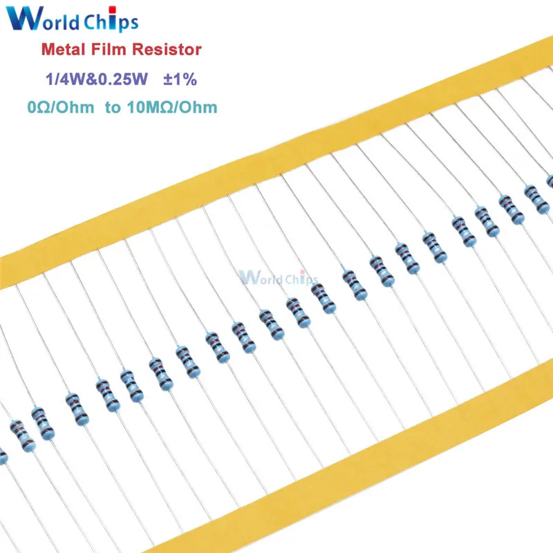 Metal Film Resistor 1/4W 0.25W 0~10M Ohm 1% 100R 220R 1K 1.5K 2.2K 4.7K 10K 22K 47K 100K 100 220 220 ohm 1M Resistance 100pcs