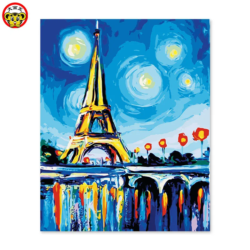 

painting by numbers art paint by number The creation of the famous paintings of Paris iron tower Van Gogh starry paintings by
