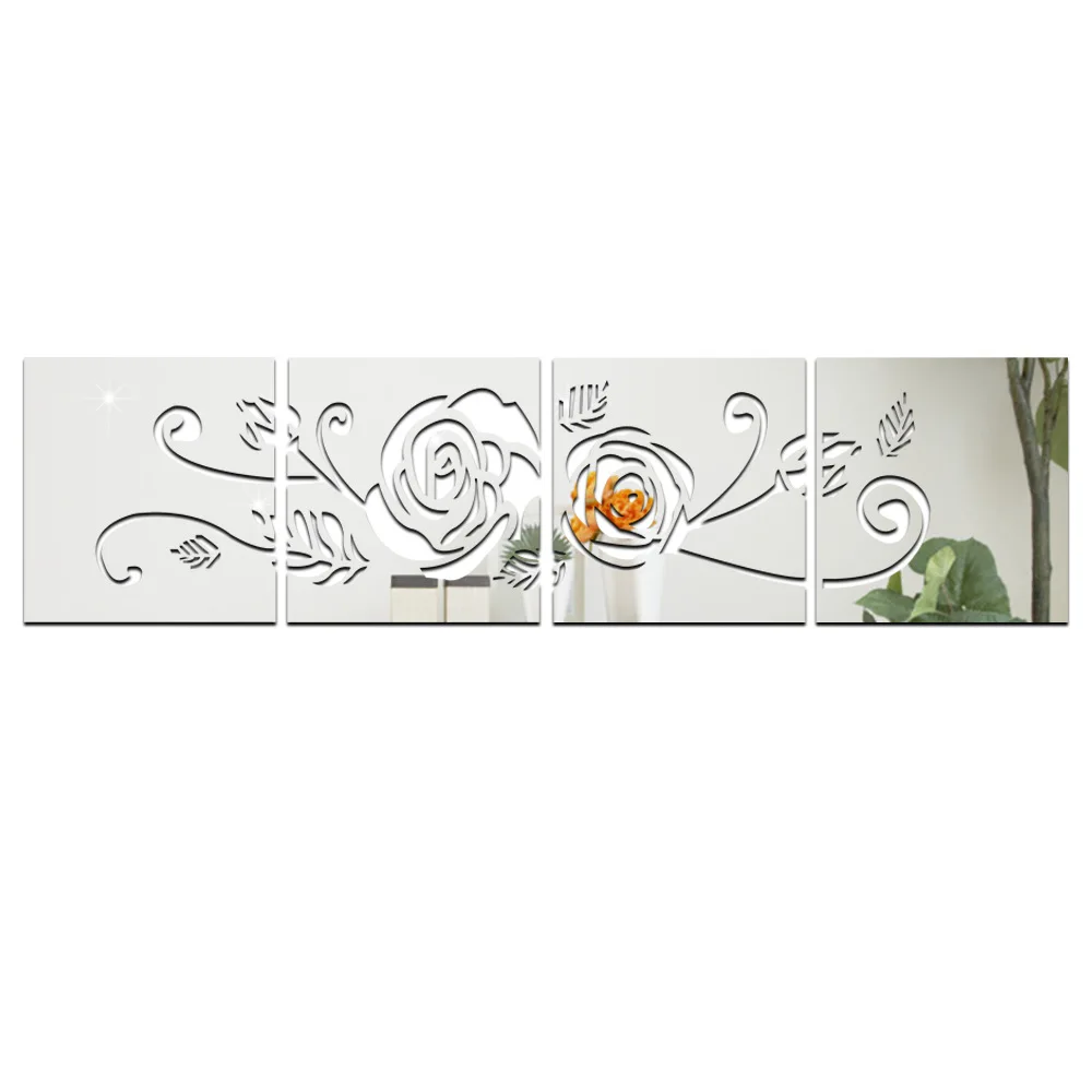 4 قطعة/المجموعة الاكريليك مرآة الجدار ملصق زهرة ساحة المشارك الفن ملصقا العاكسة نوم الفينيل ملصقات الحائط ديكور المنزل LJ92