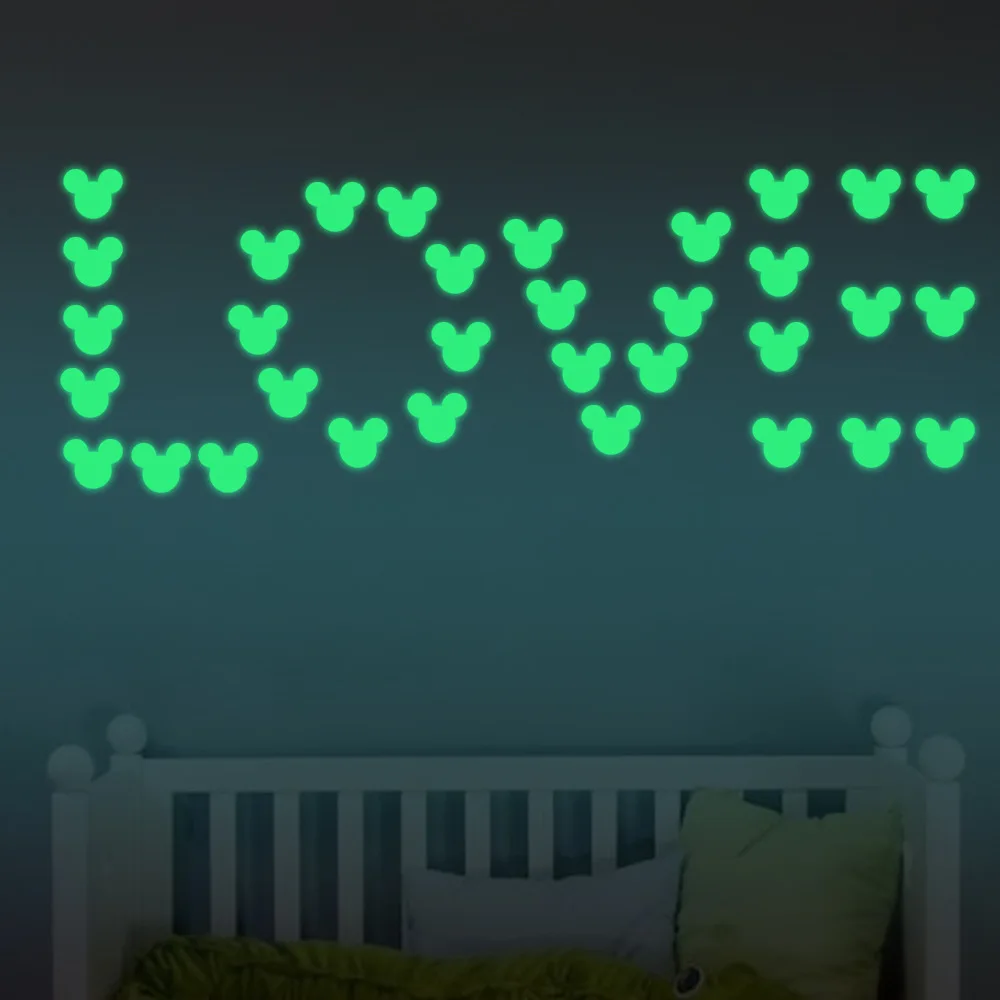 Creative Cartoon Mickey Mouse Head Glow In The Dark Wall Stickers For