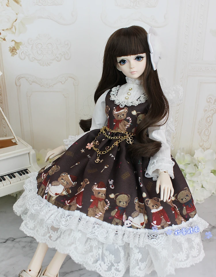 Details about   1/4 1/3 BJD Clothes Doll Outfit Lolita Blue&White Leaves Princess Dress+Headwear 