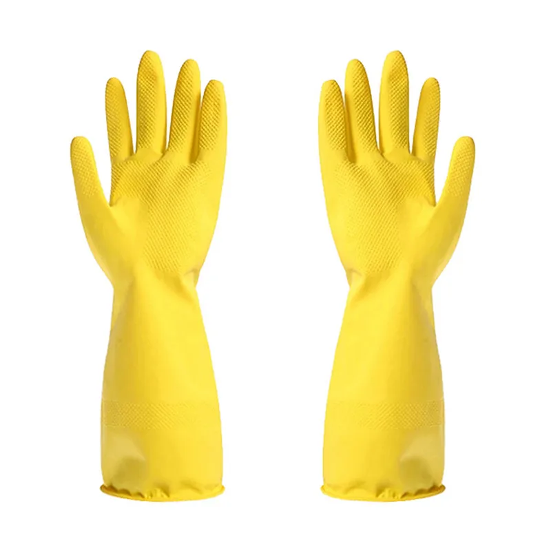 1 шт. перчатки для мытья посуды на кухне водонепроницаемые перчатки для мытья посуды резиновые ленты резиновые перчатки с длинным рукавом - Цвет: Цвет: желтый