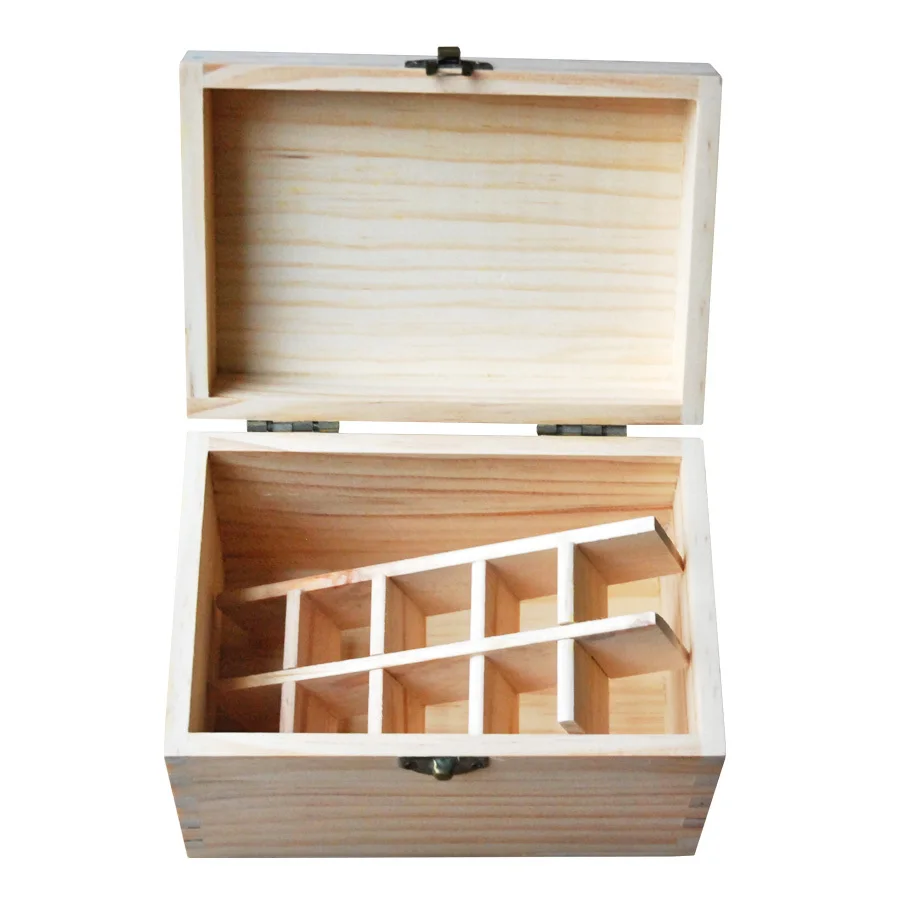 

Free shipping Essential Oil Storage Box - 10 holes + 1 Cross bar Handmade Natural pine wood without paint F007006