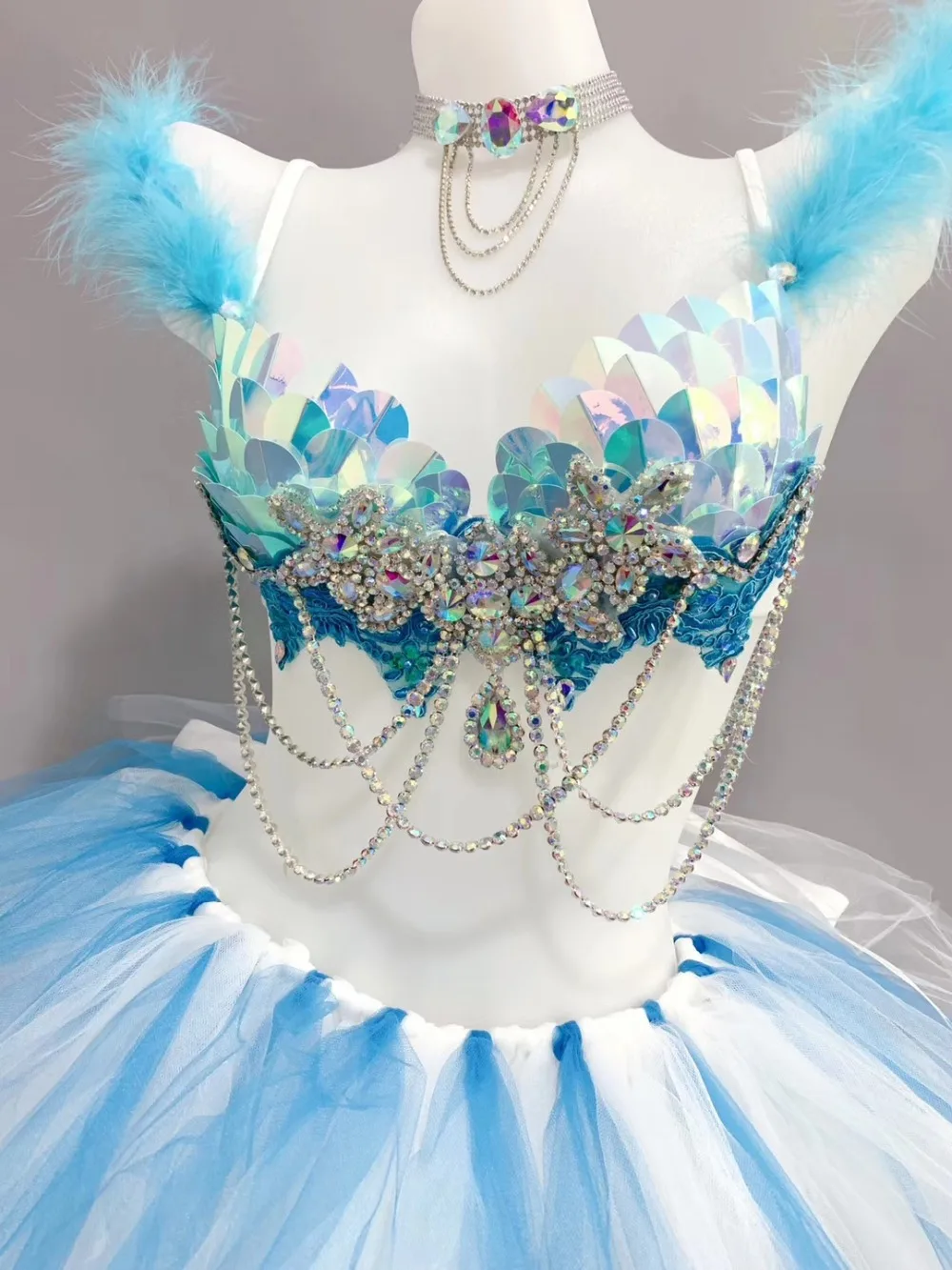 Женский костюм с кристаллами выставочная модель подиума сценический наряд блестящие стразы бикини полюс танцы DJ певица танцевальная
