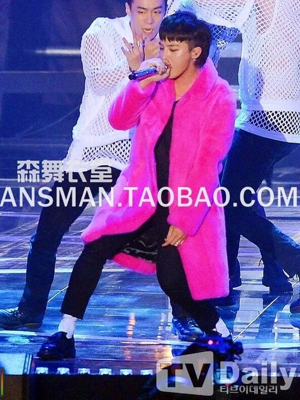 S-5XL! Для мужчин певцов GD BIGBANG Стиль Мех животных пальто Для мужчин танцор DJ шоу на сцене флуоресцентный розовый длинные Мех животных пальто