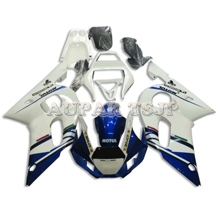 Белого и синего цвета, Обтекатели для Yamaha YZF-600 1998 1999 2000 2001 2002 R6 98 99 00 01 02 панелей ABS Пластик впрыска тела работа обтекатель