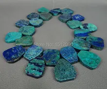 Grande naturales Lapis crisocola losa granos de los colgantes, tapa perforaron roca rebanada perlas collar de la joyería 22-26×25-28mm