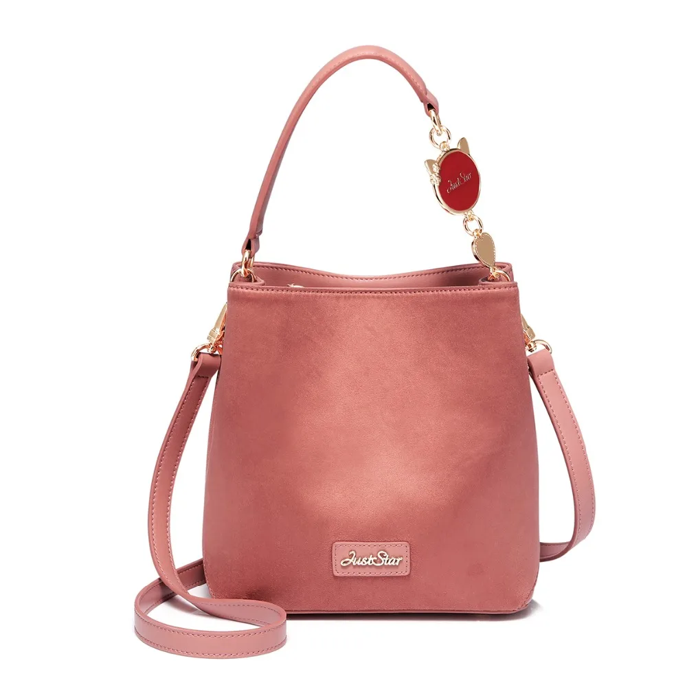 

2019 NEW Women's PU Leather Handbags Ladies Fashion Scrub Pink Color Tote Purse Female Leisure Bucket Crossbody Bags