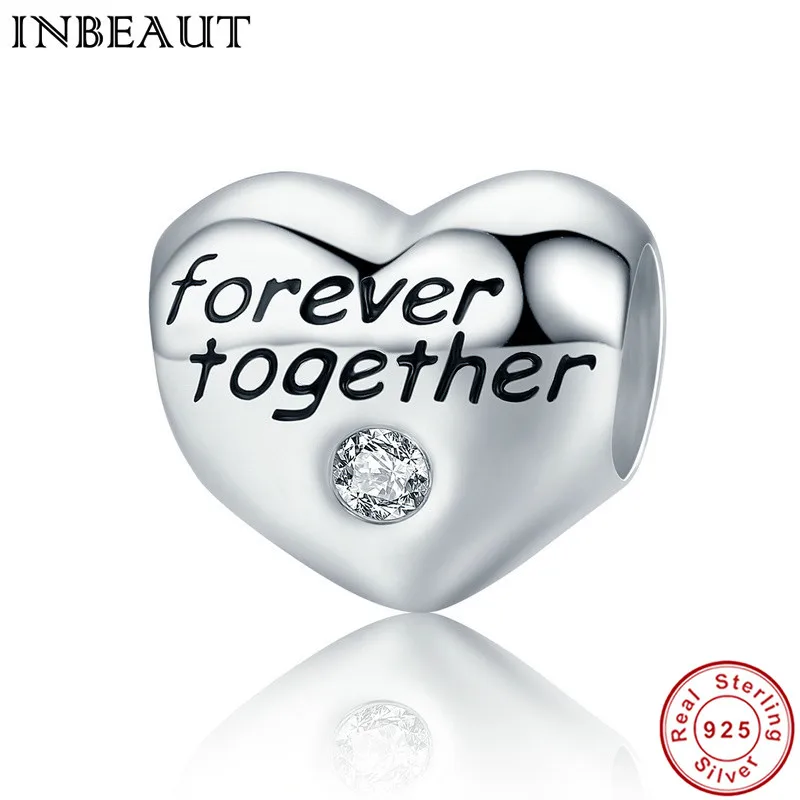 

INBEAUT Wedding Jewelry 925 Sterling Silver Sparkling Zircon Paved Forever Love Heart Charm fit Pandora Bracelet Teen Girls Gift