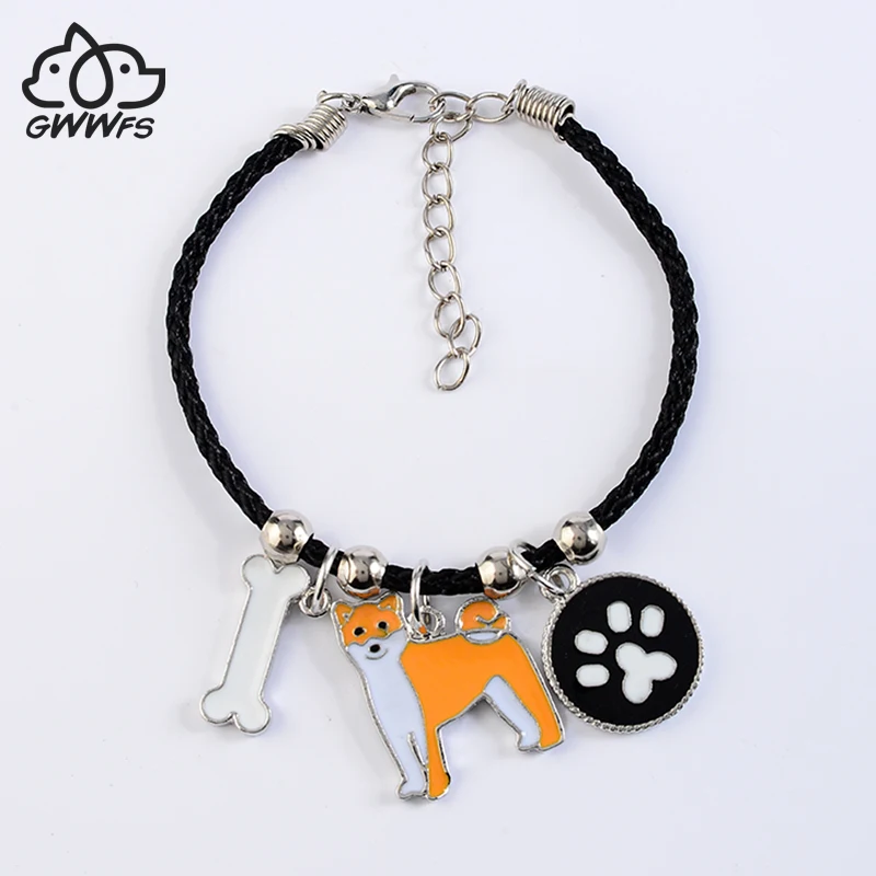 

Japanese Akita charm bracelets for men women girls silver color alloy rope chain male female loyal dog bracelet bijoux femme